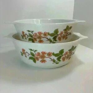 Set of 2 Pyrex England cherry blossom casserole  dishes